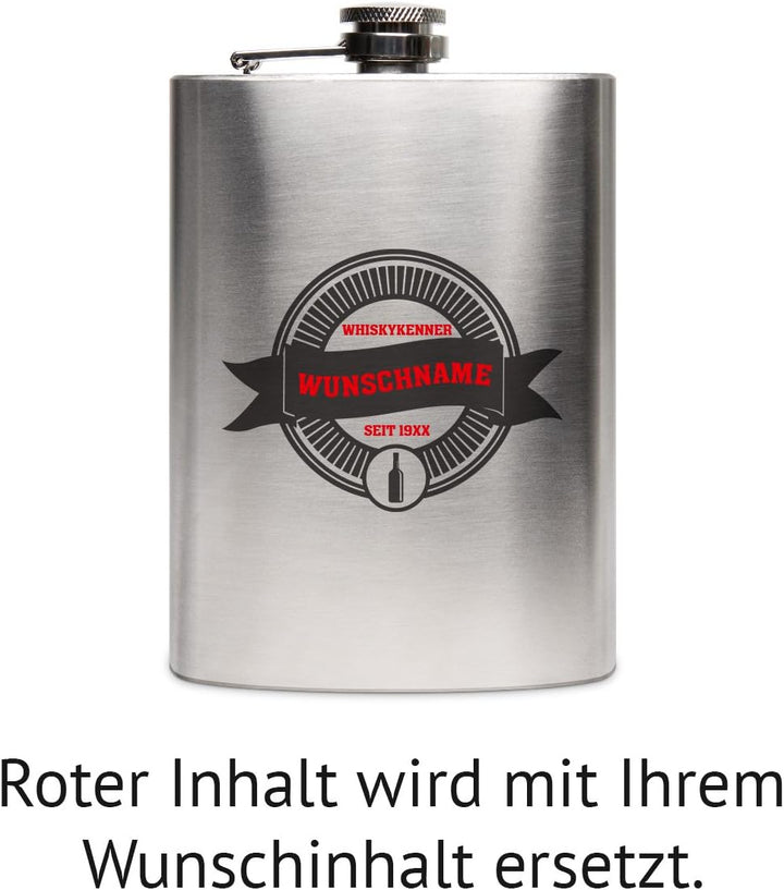 Flachmann Edelstahl 8oz. 237 ml mit individueller Gravur - Whiskykenner, Whiskykenner