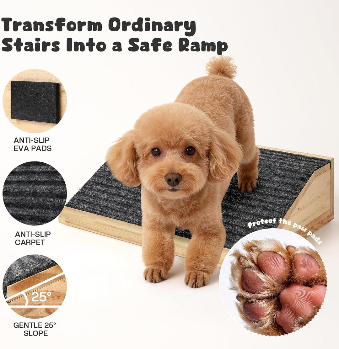 3er-Pack Hunderampe aus Holz, rutschfeste Haustiertreppe für kleine Hunde mit Teppichoberfläche, nie