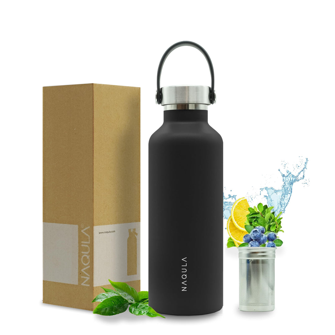 Thermosflasche 500ml mit Tragegriff und abnehmbarem Sieb f Tee od Früchte. Edelstahl Trinkflasche au
