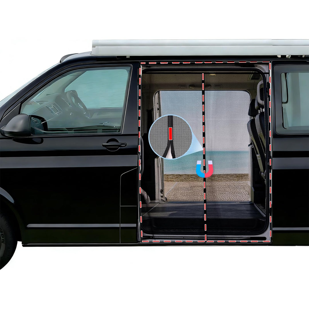 Moskitonetz Auto Hintertür Kompatibel für VW T5 T6, Magnetisch Mitte Reissverschluss Fliegengitter,