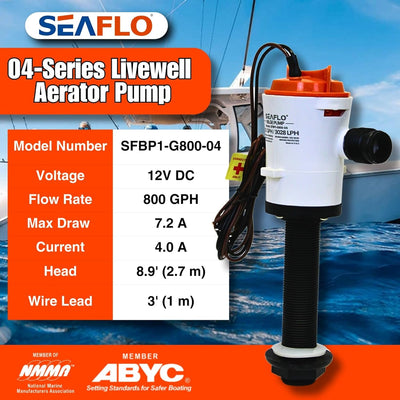 SEAFLO Luftsprudler Livewell Pumpe, 12 V, 800 GPH, tauchfähig, abnehmbare Kartusche (gerade) Straigh
