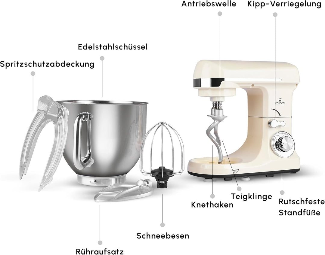 Karaca Blendburst Stand Mixer, Iconic Beige – Leistungsstarkes Küchengerät mit 1400W Leistung und 5,