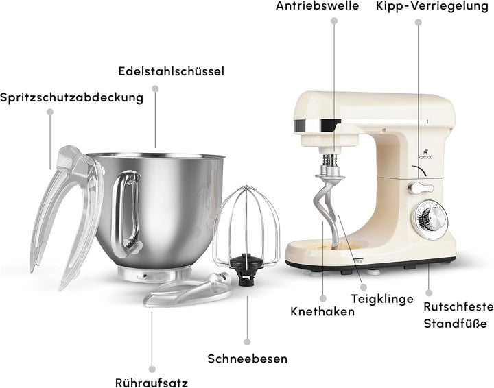 Karaca Blendburst Stand Mixer, Iconic Beige – Leistungsstarkes Küchengerät mit 1400W Leistung und 5,