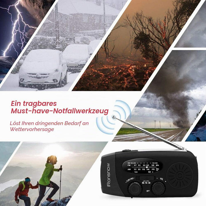 iRonsnow Notfall-Solarradio, Tragbare Kurbelradio mit LED-Taschenlampe, SOS-Alarm, AM/FM/WB Solar Wi