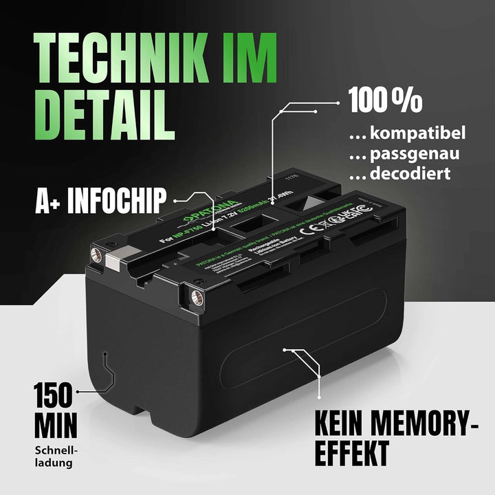 PATONA 2X Premium NP-F750 Akku 5200mAh Ersatzakku kompatibel mit Sony Camcorder, LED Indikatoren Bel