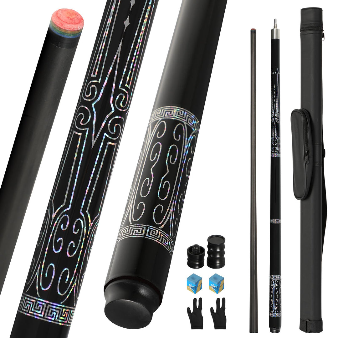 Billardqueue-Stick aus Karbonfaser, 597 - 595 g, professionelle 13 mm Regenbogenspitze, 3/8 x 8 Gele