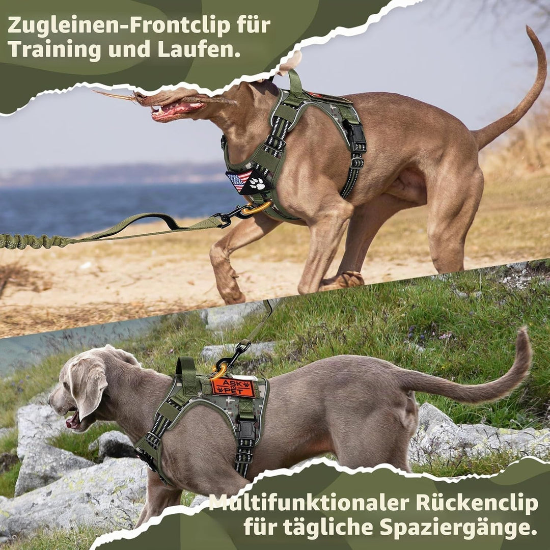 rabbitgoo Hundegeschirr Grosse Hunde Anti-Zug, L, Grünes Tarnmuster | MOLLE-System, Heavy Duty, Sich