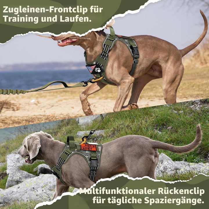 rabbitgoo Hundegeschirr Grosse Hunde Anti-Zug, L, Grünes Tarnmuster | MOLLE-System, Heavy Duty, Sich