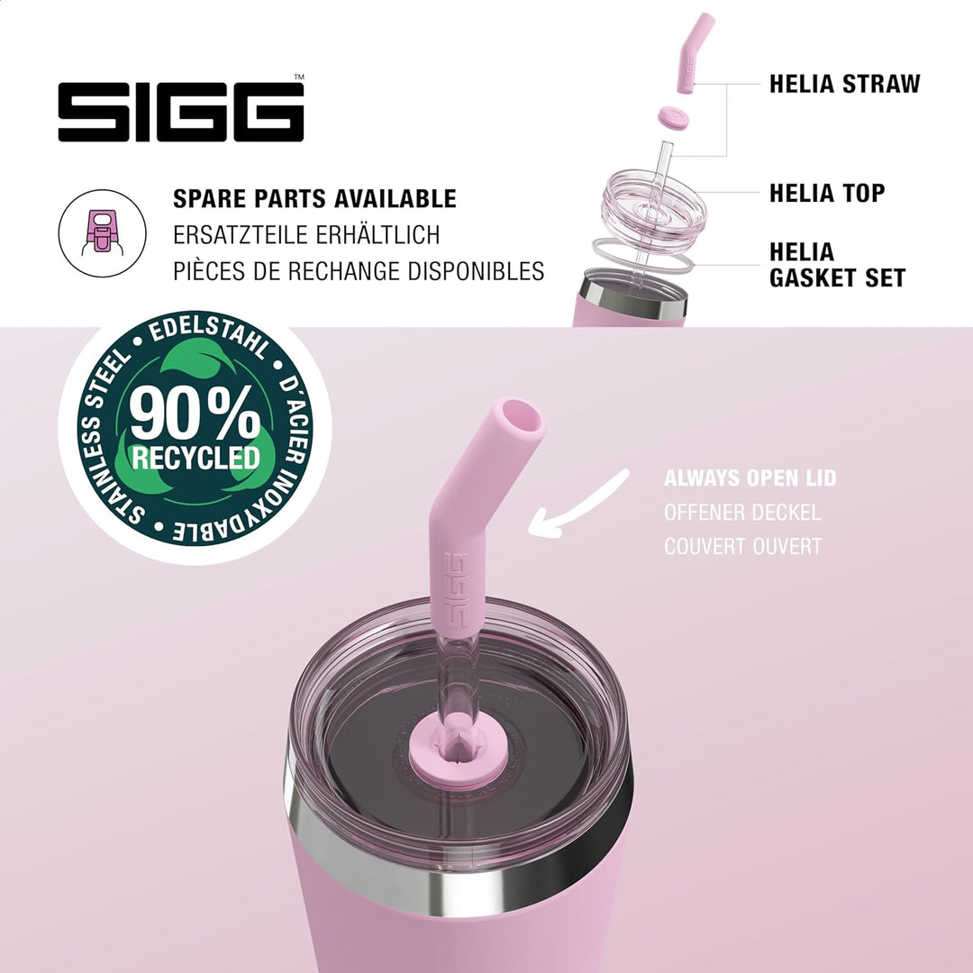 SIGG - Isolierbecher - Travel Mug Helia - Mit wiederverwendbarem Glastrinkhalm &amp; Reinigungsbürste -