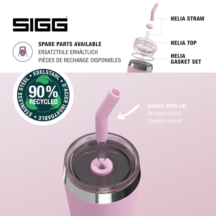 SIGG - Isolierbecher - Travel Mug Helia - Mit wiederverwendbarem Glastrinkhalm &amp; Reinigungsbürste -