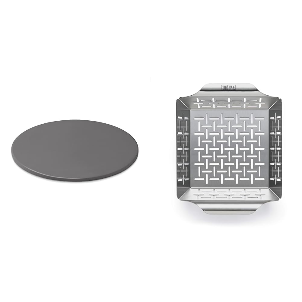 Weber glasierter Pizzastein, rund, 36 cm 18412 Schwarz & 6481 Deluxe Gem sekorb 19x24 cm, Grillkorb,