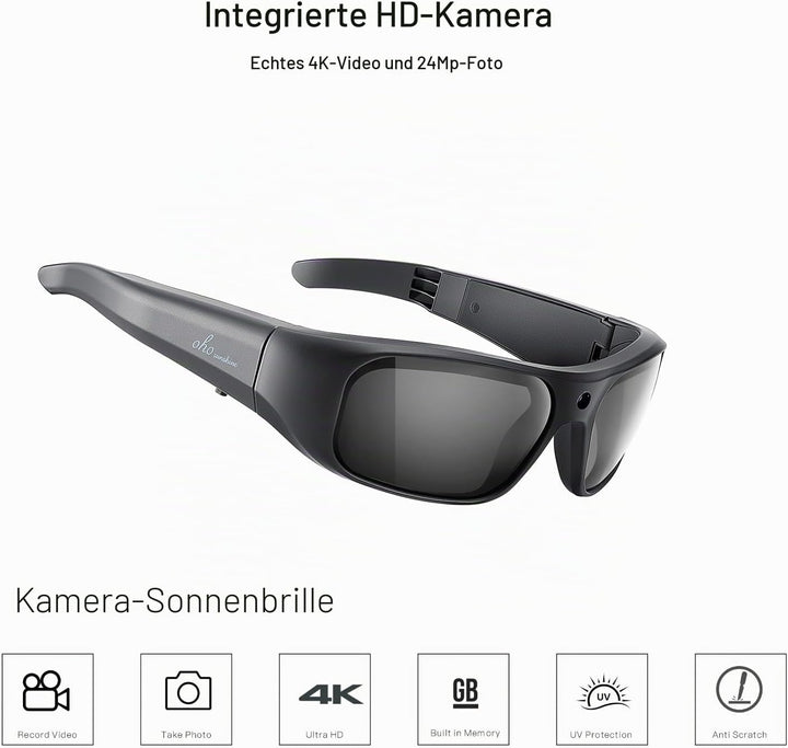 OHO 4K Ultra HD Water Resistance Video Sunglasses, Sports Action Camera with Built-in Memory and Pol