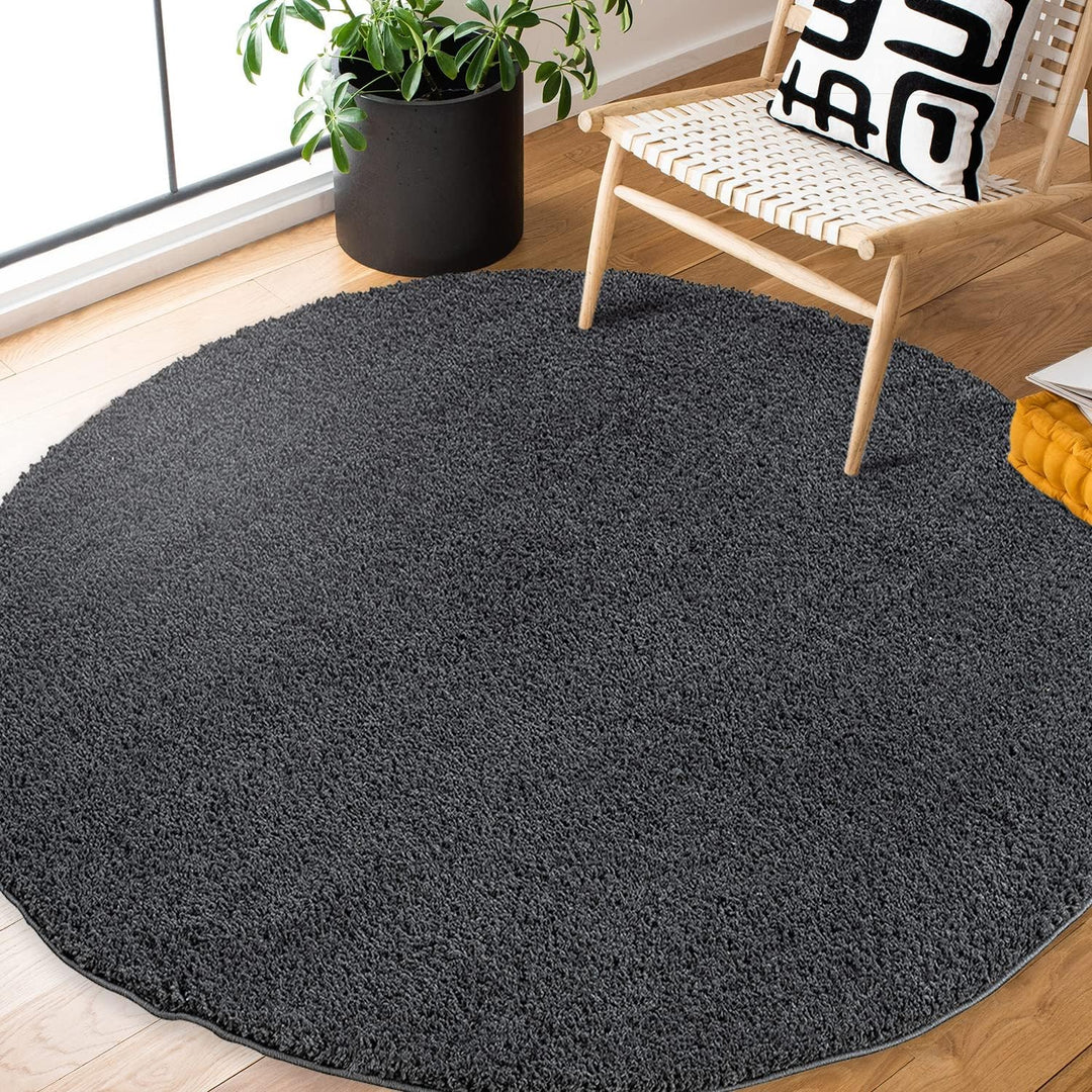 payé Teppich Rund - Hochflor Shaggy - Anthrazit -160x160cm - Einfarbig Soft Weich Schlafzimmer Kinde