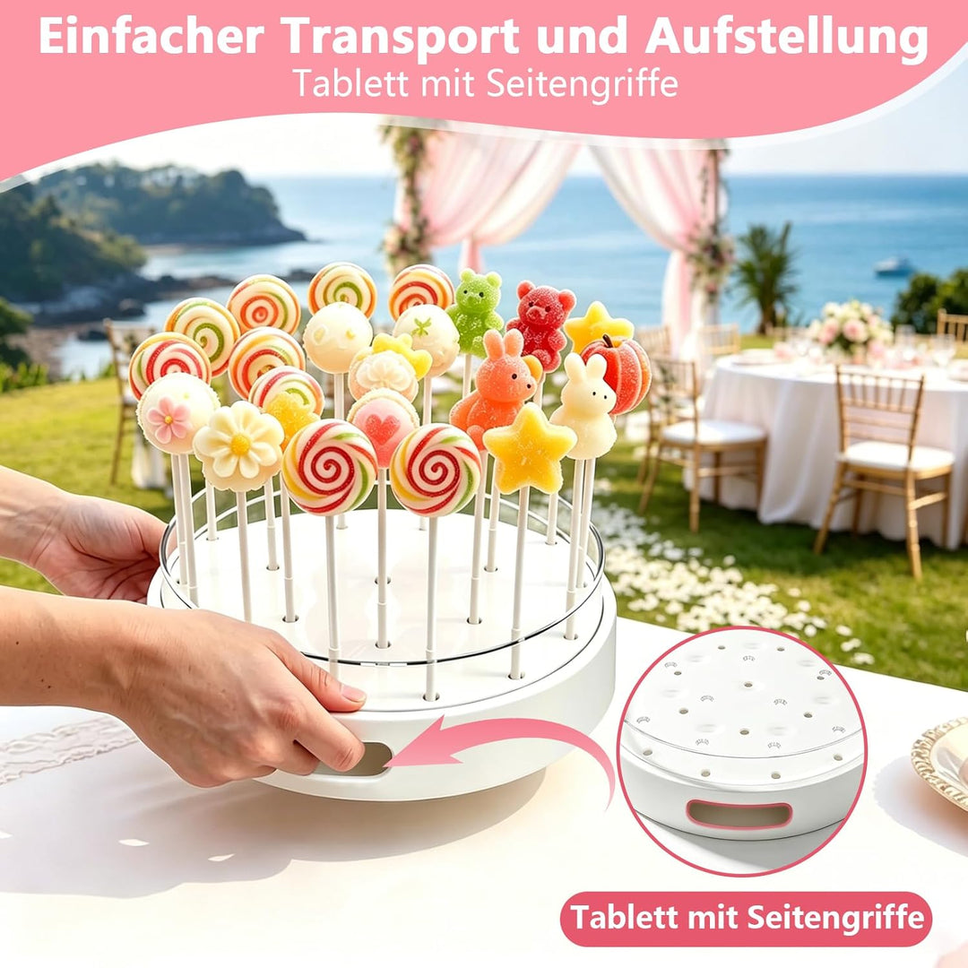 2 Stück Cake Pop Ständer, 22 Löcher Transparent Acryl Lollipop-Halter mit 100 Cake Pop Stiele und 10