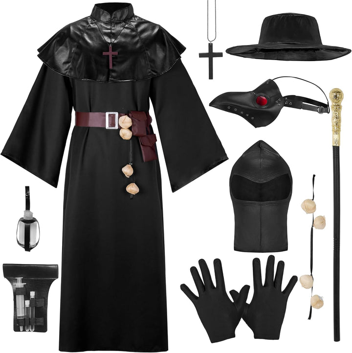 Spooktacular Creations Herren Pestarzt schwarzes Kostüm-Set mit Mütze, Maske, Schal, Robe, Handschuh
