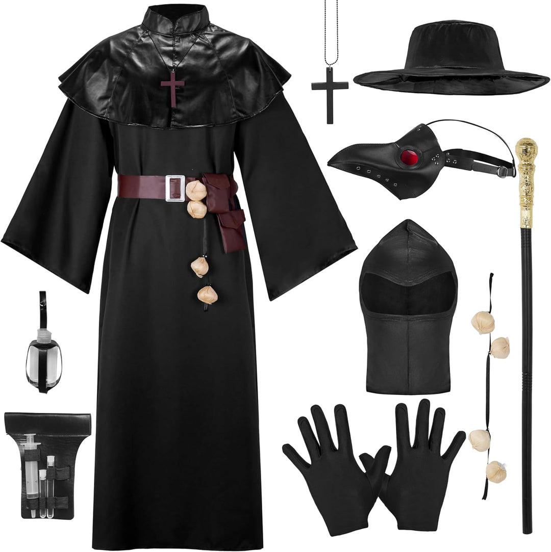 Spooktacular Creations Herren Pestarzt schwarzes Kostüm-Set mit Mütze, Maske, Schal, Robe, Handschuh
