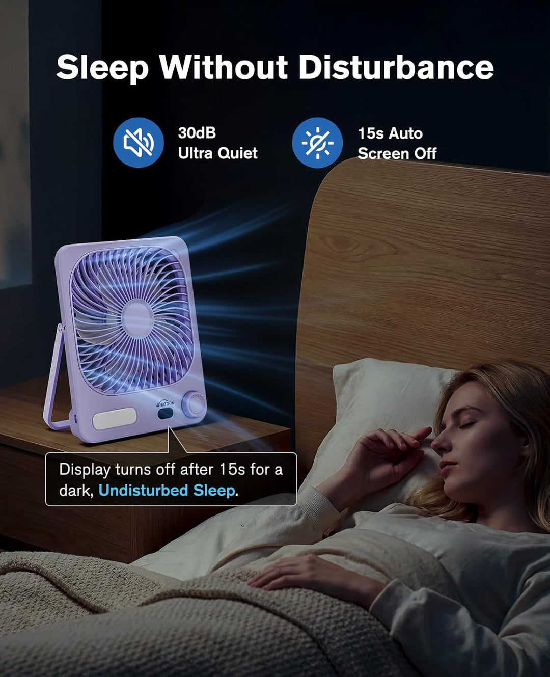 Akku Ventilator: 10000mAh 40H Tischventilator Leise mit 100 Stufen, 15s Auto-Aus LED Display, Reinig