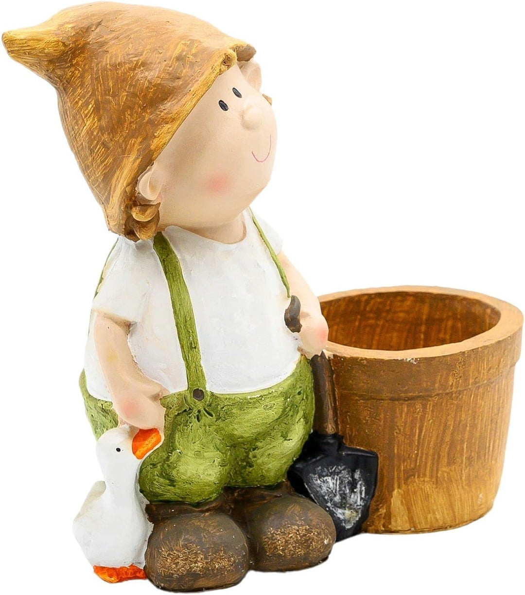 Wichtelstube-Kollektion XXL Gartenfigur Franz mit Blumentopf, Gartendeko Outdoor mit Pflanzkübel, li