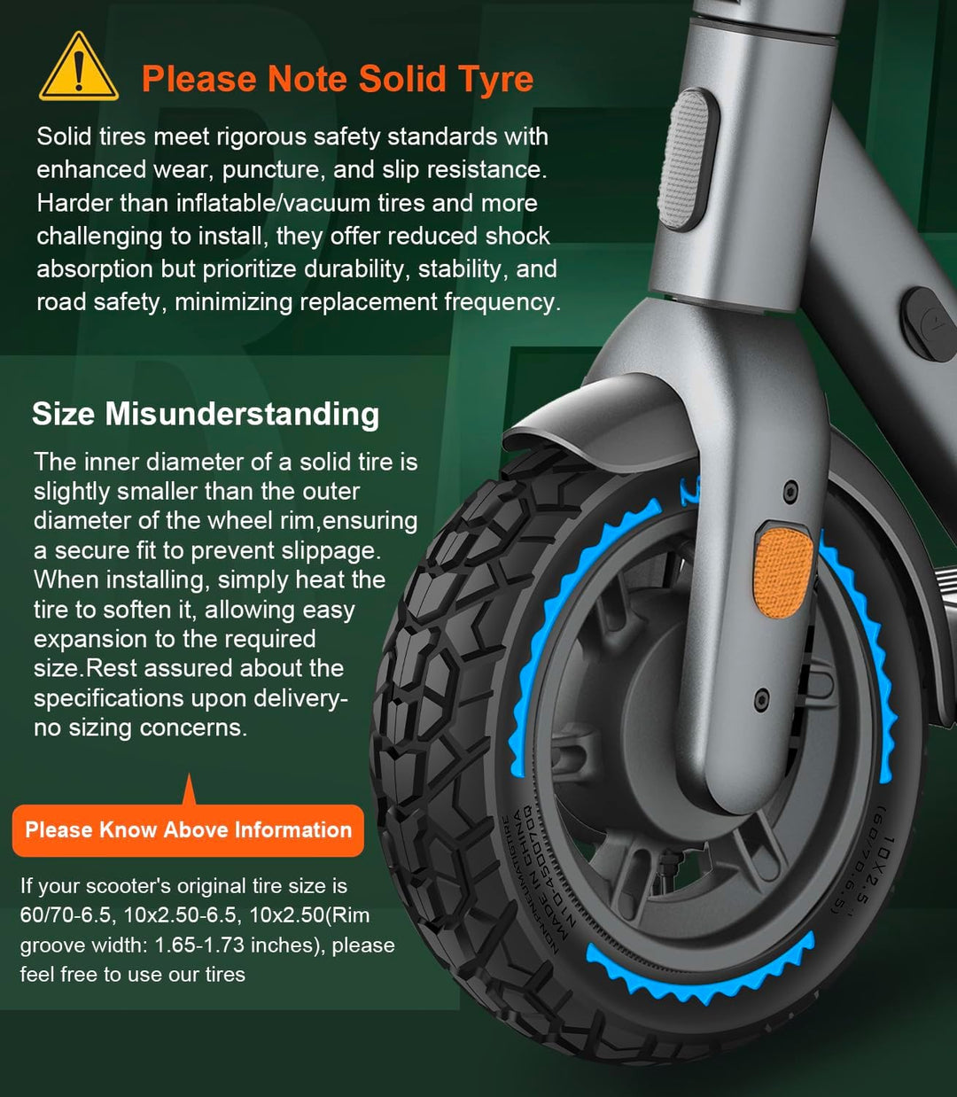 BANGTING 2PCS 60/70-6.5 E Scooter Reifen Tubeless - 10x2.50-6.5 Pannensichere Vollgummireifen, 10x2.