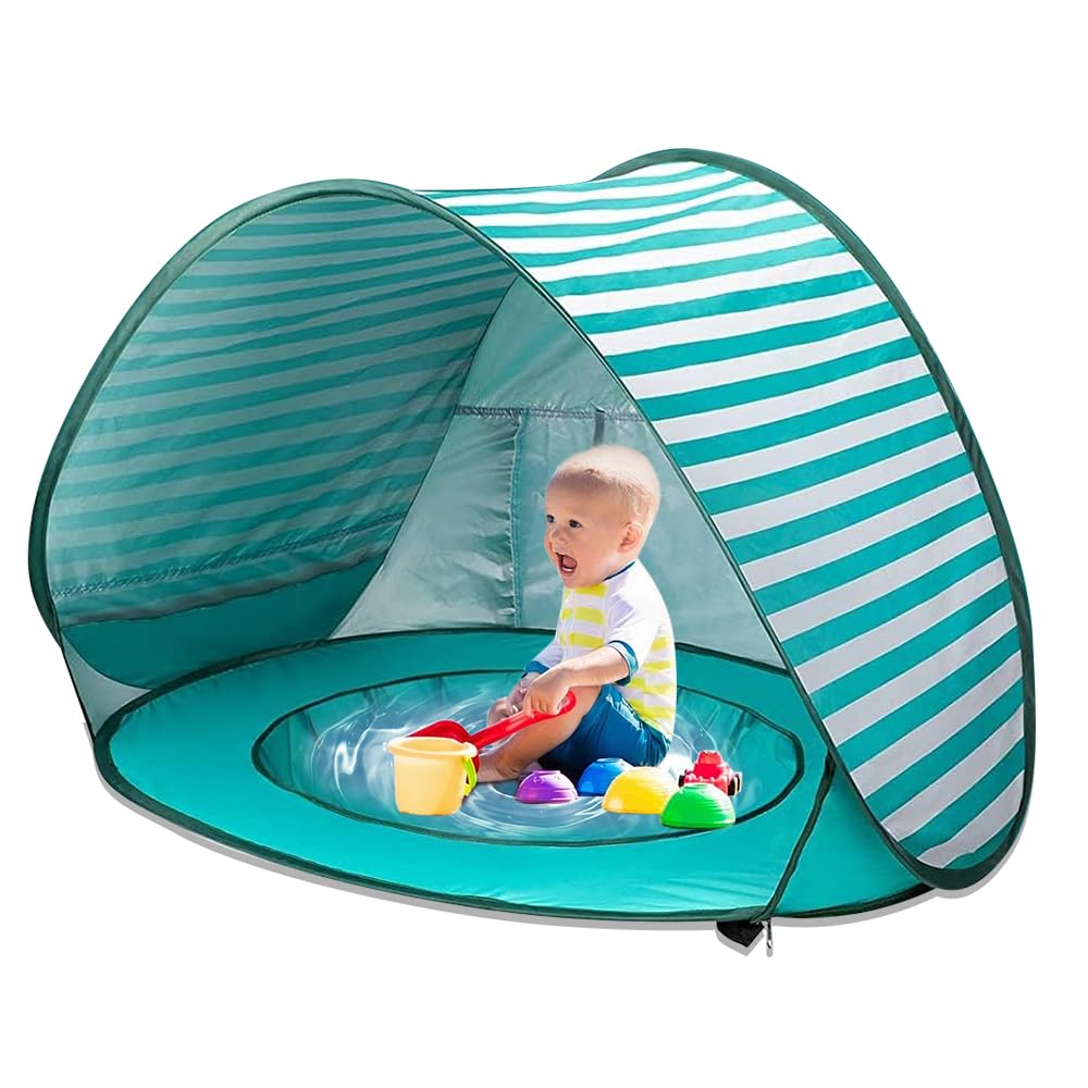 Strandmuschel Pop Up, Baby Strand Zelt mit Trennbarer Pool, UV-Schutz 50+, Strandmuschel Baby, Stran