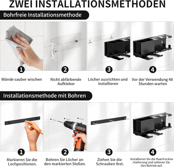 Fönhalter Ohne Bohren - Metall Wandhalterung für Dyson Airwrap, Lockenstab, Glätteisen & Föhn, Stabi