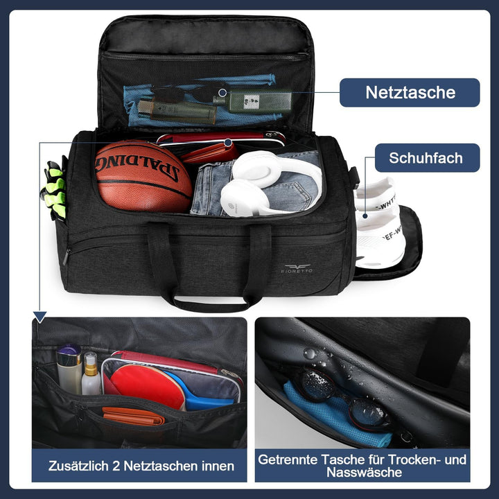FIORETTO 35L Sporttasche & Reisetasche für Damen und Herren, mit Schuhfach & Nassfach, Wasserdicht T