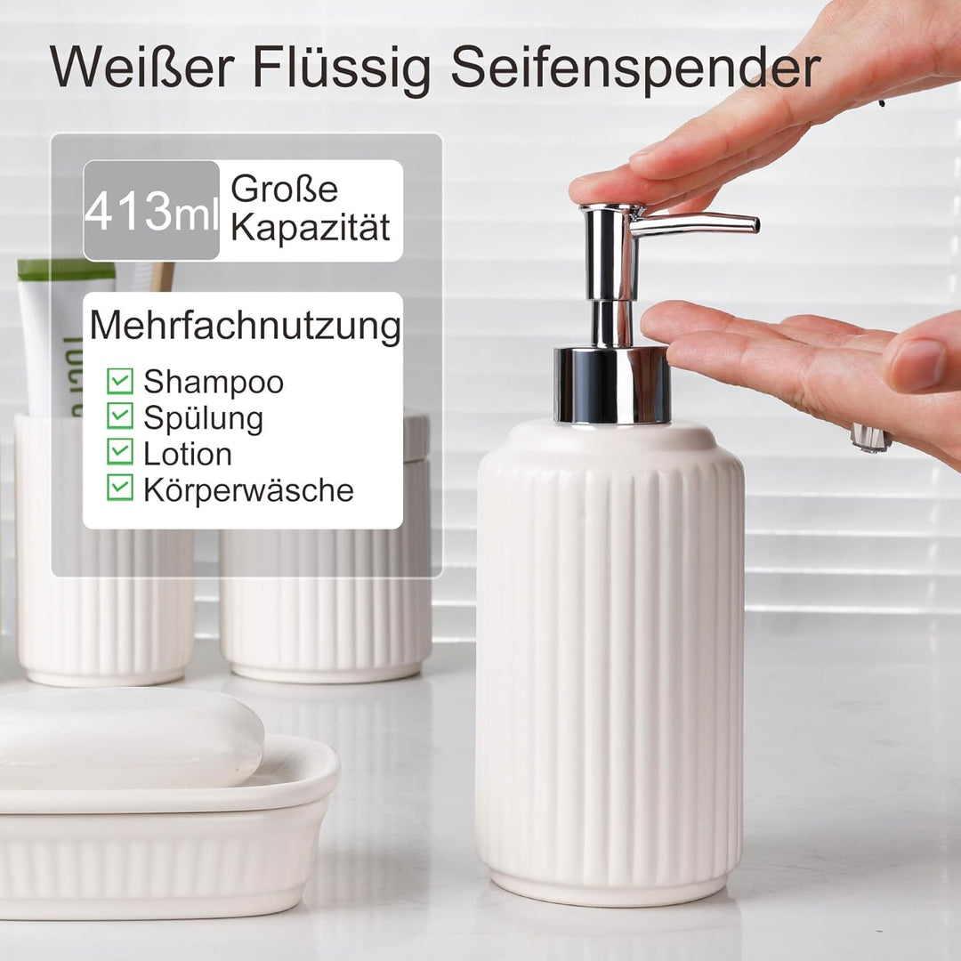 NOVAJOY Badezimmer Set Keramik – 5 Teile, Badezimmer Organizer mit Seifenspender, Seifenschale, Zahn