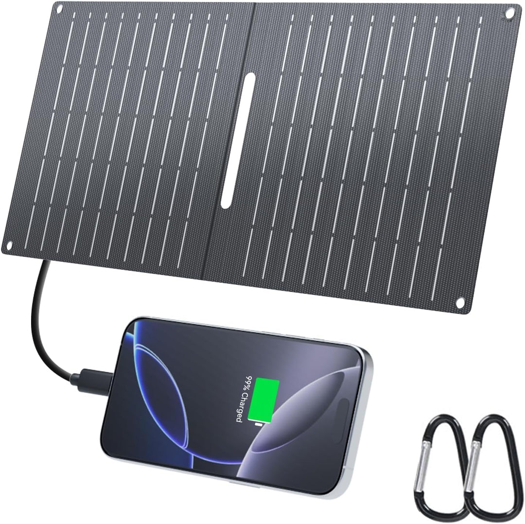 Ecosonique 15W Solar Ladegerät für Handy, IP67 Wasserdicht Faltbar Solarpanel für Handy,mit USB-A/US