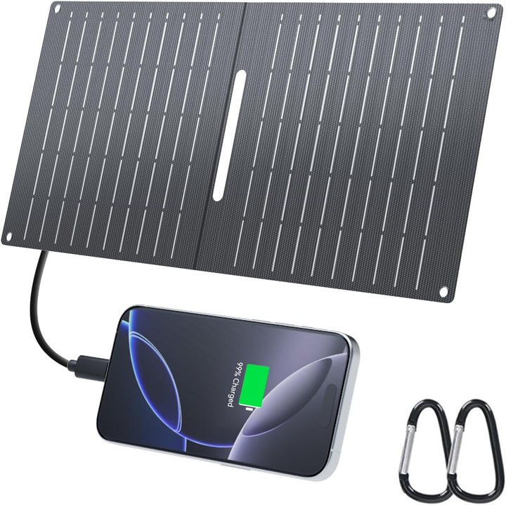 Ecosonique 15W Solar Ladegerät für Handy, IP67 Wasserdicht Faltbar Solarpanel für Handy,mit USB-A/US