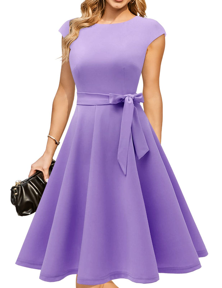 DRESSTELLS Cocktailkleid Damen Elegant 1950er Knielang Rockabilly Hochzeitkleid Vintage A-Line Swing
