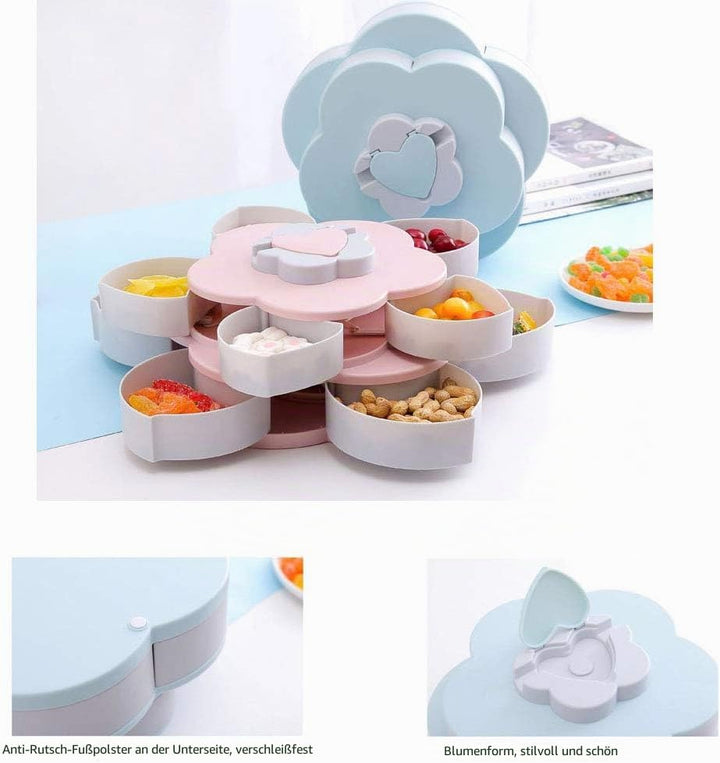 Double Deck Snack Box Blumenförmige rotierende Süssigkeiten Servierbehälter mit Telefonhalter, 10 Gr