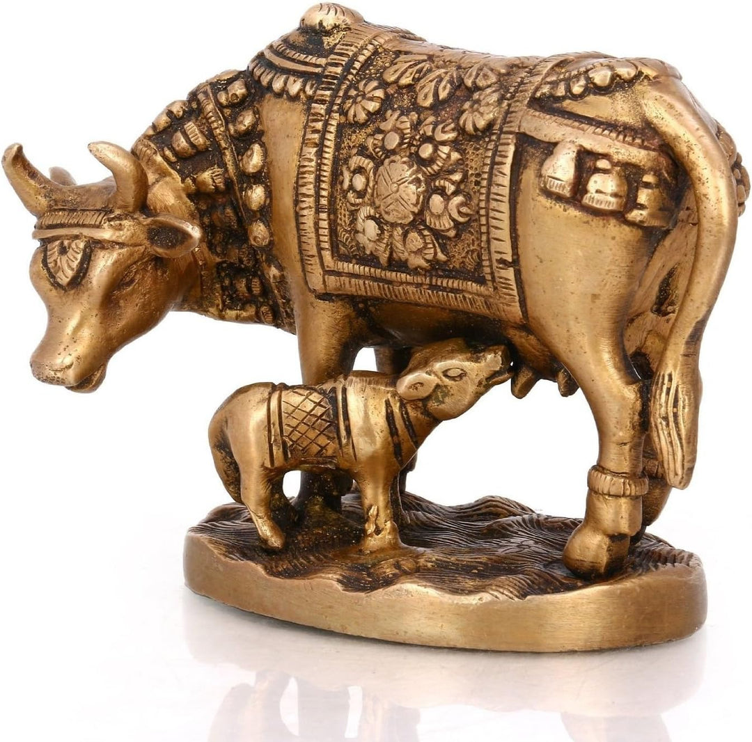 Exotic India Kuh mit Kalb Messing Statue, 13,2 x 5,8 x 10,2 cm