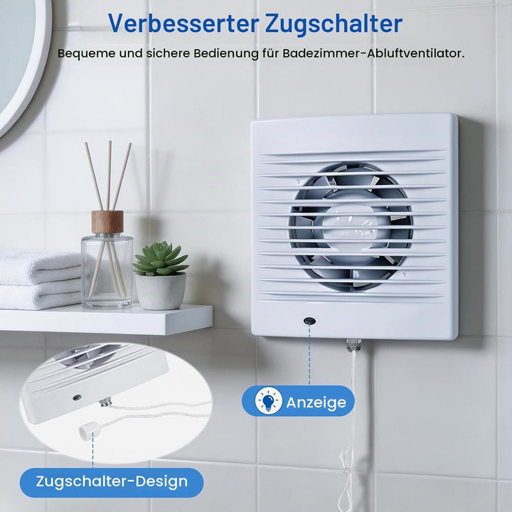 Badlüfter 100mm, 12 W Bad Lüfter, 34 dB Abluftventilator, Badezimmer Lüfter