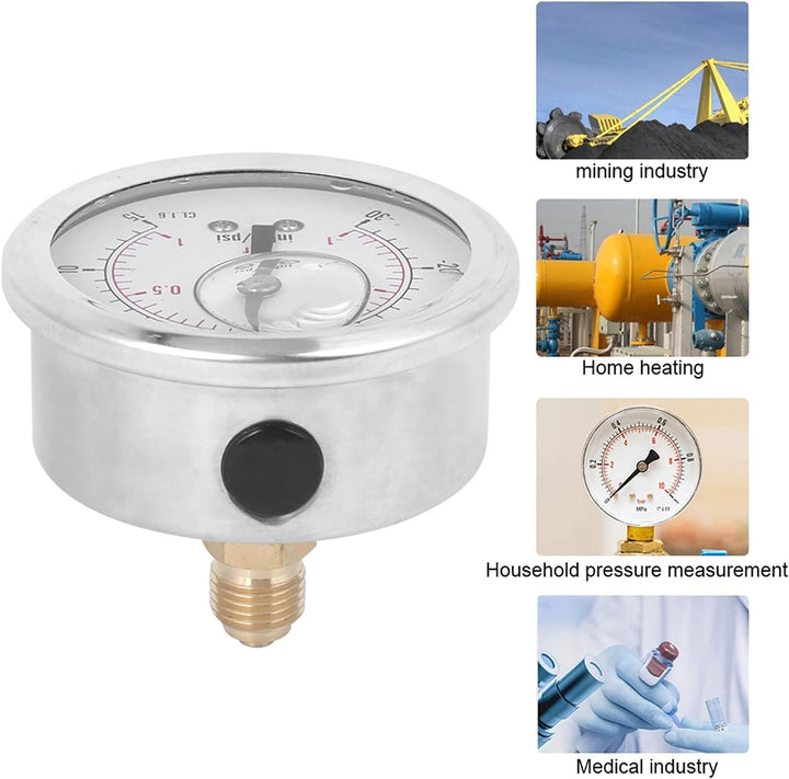 Oumefar Vakuum-Manometer 1/4 BSP Vakuum-Manometer Hochdruck-Vakuummeter Hochpräzises Radialmanometer