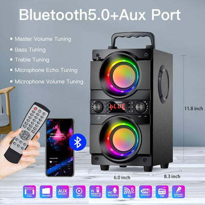 SUPNIU 60W(80W Gipfel) Bluetooth Lautsprecher Gross mit Doppelten Tieftönern, LED-Bunte Lichter, 24