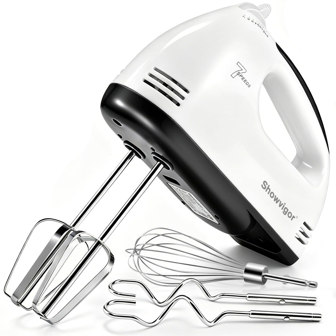 Handmixer Elektrisch 300W mit 7 Geschwindigkeiten, Ergonomischer Griff, Handrührgerät inkl. 2 Rührbe