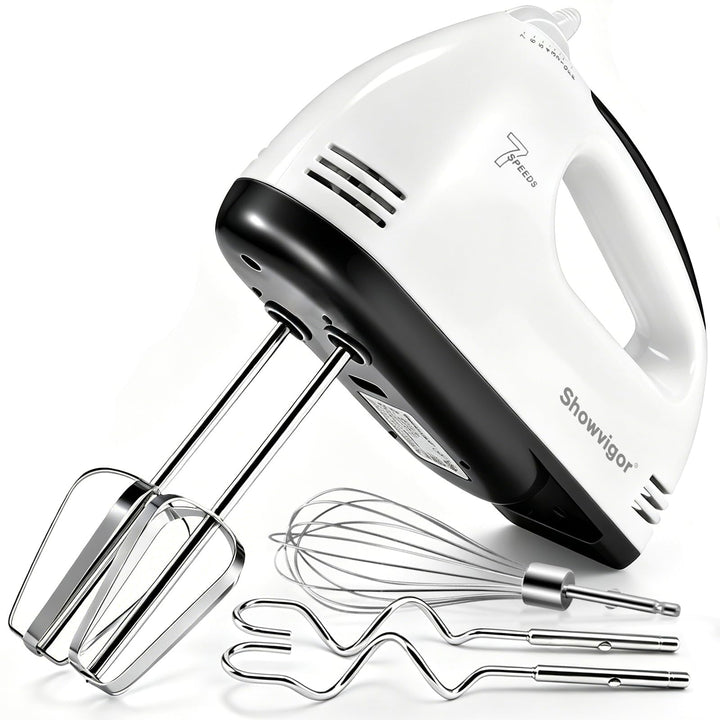 Handmixer Elektrisch 300W mit 7 Geschwindigkeiten, Ergonomischer Griff, Handrührgerät inkl. 2 Rührbe