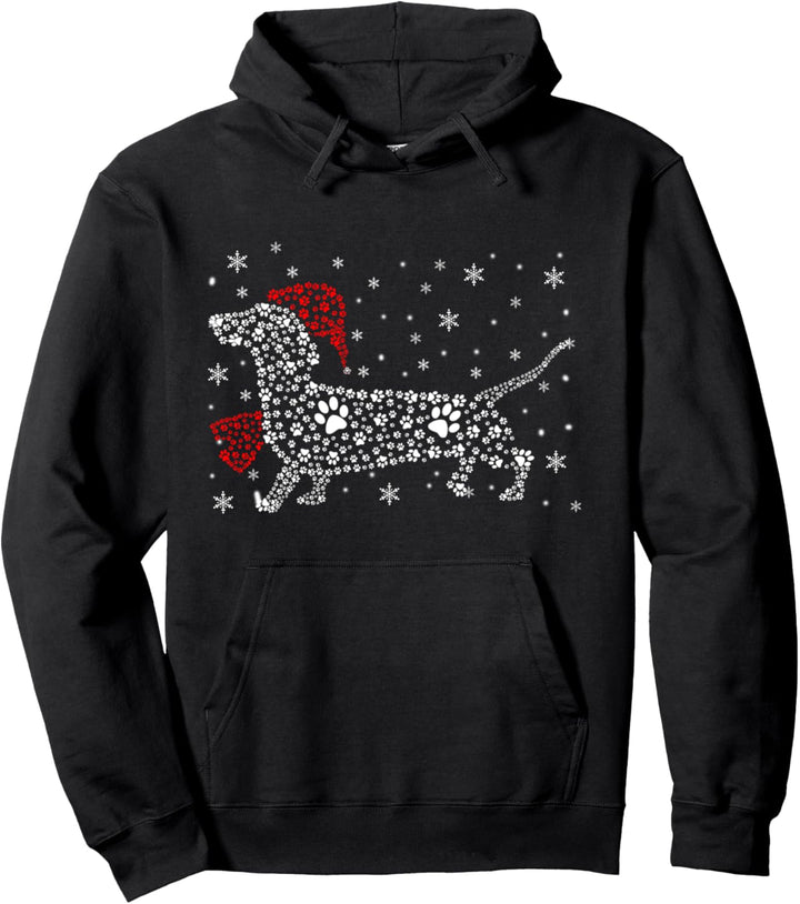 Santa Dachshund Dog Paws Christmas Santa Dachshund Dog Paws Pullover Hoodie