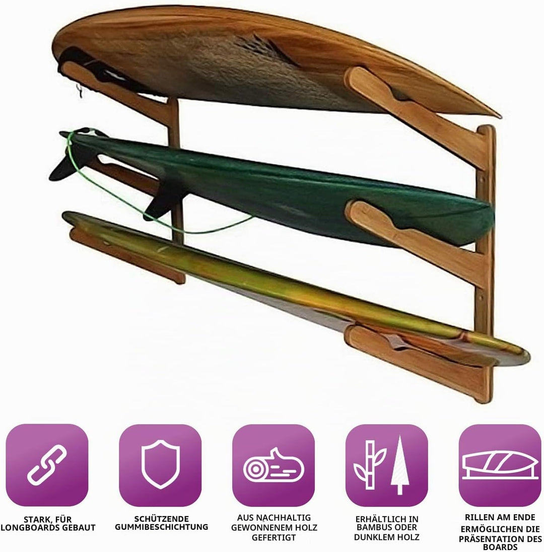 COR Surf Holz Surfbrett Wandhalterung für Surfbretter, Snowboards, Skateboards, dreistufiger Surfbre