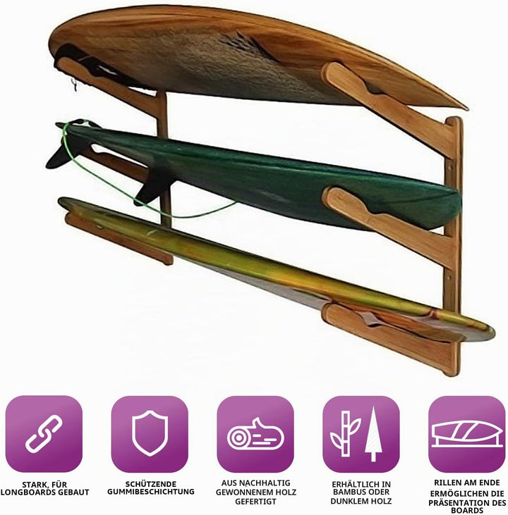 COR Surf Holz Surfbrett Wandhalterung für Surfbretter, Snowboards, Skateboards, dreistufiger Surfbre