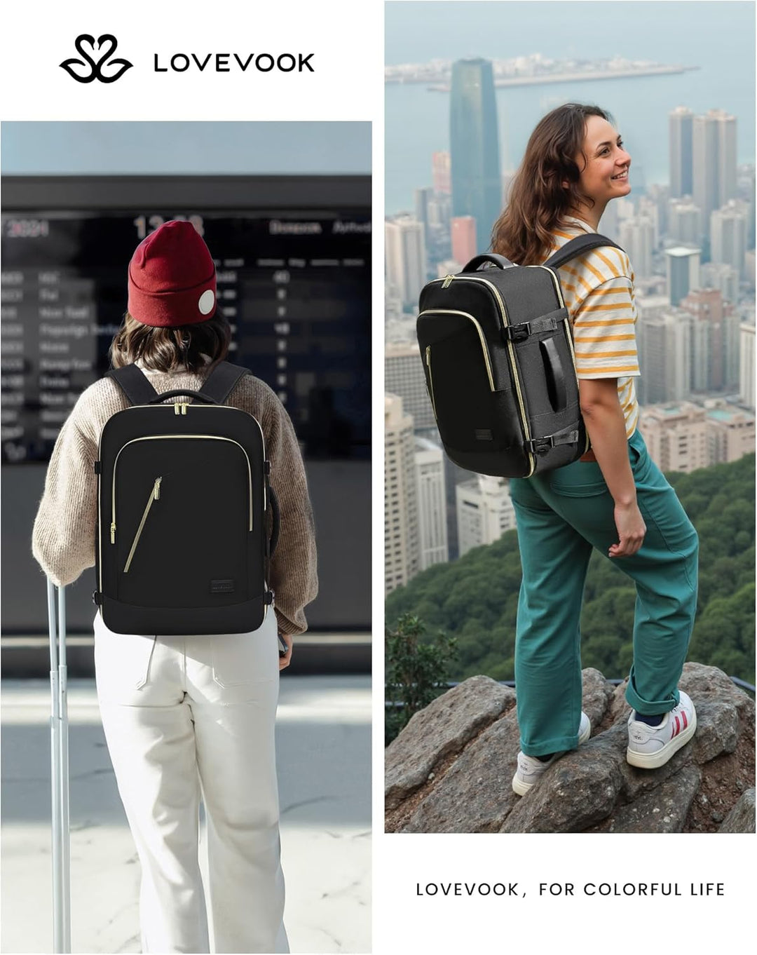 LOVEVOOK Rucksack Flugzeug Handgepäck, Reiserucksack Damen Herren Gross, 17.3 Zoll Laptop Rucksäcke