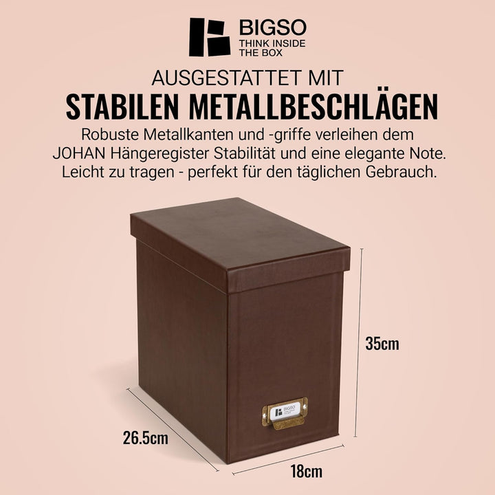 BIGSO JOHAN Hängeregisterbox A4 – Hängemappenbox mit Deckel und Griff – Schreibtischablage für Hänge