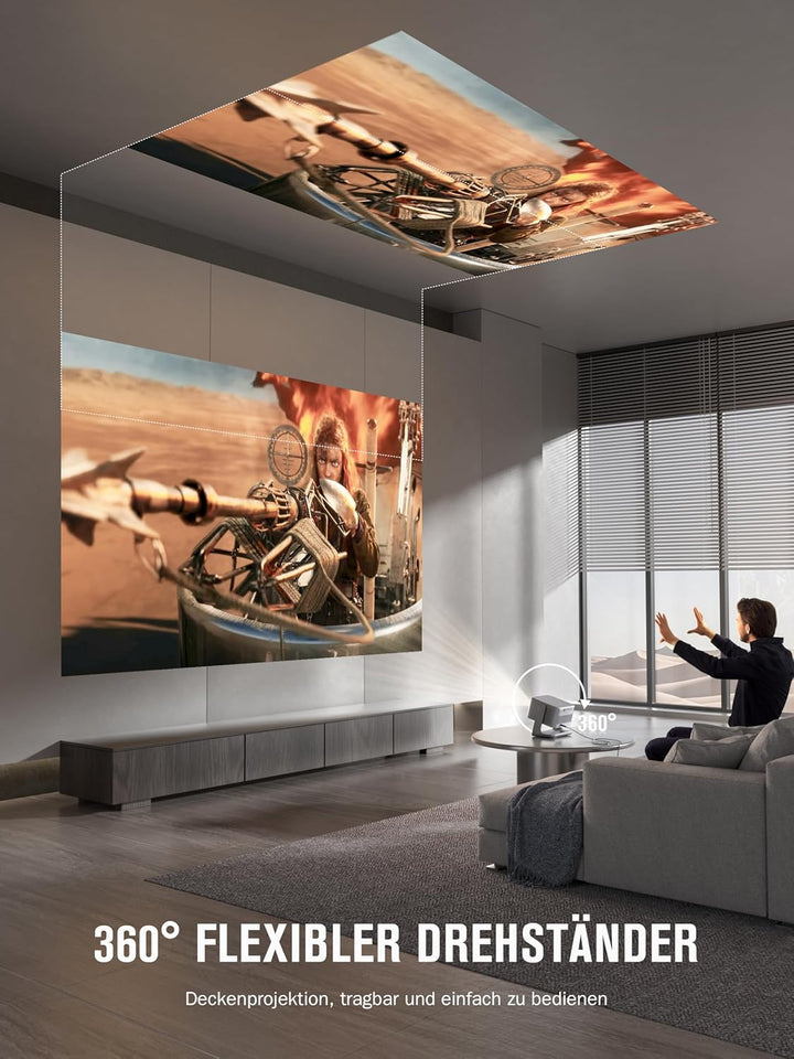 [30000Lumen & Offiziell lizenzierte App] Smart Beamer 4K Heimkino, VISSPL 3D Dolby Audio und Autofok