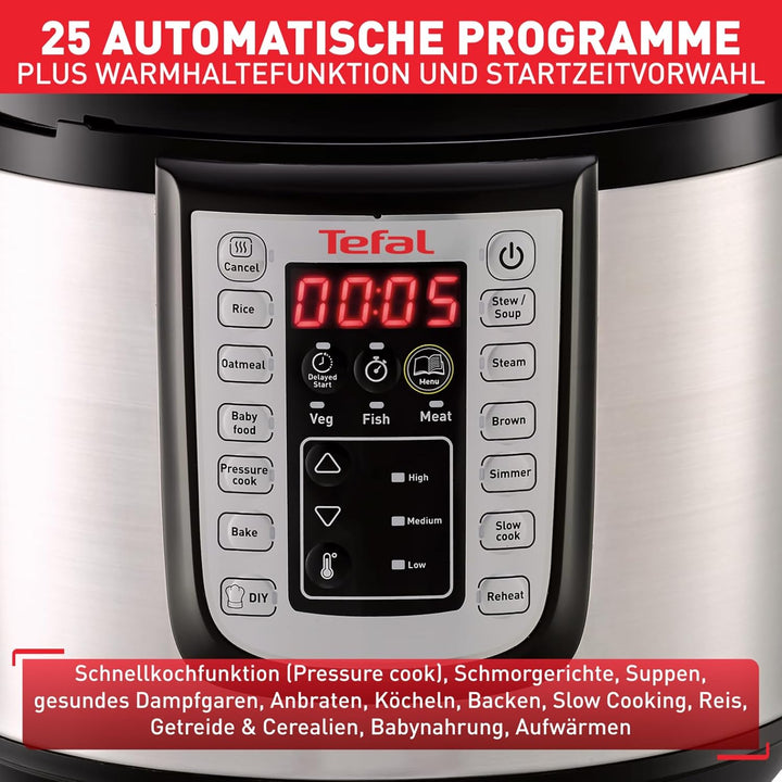 Tefal CY505E Fast & Delicious Multikocher | elektrischer Schnellkochtopf|25 Automatische Programme|F