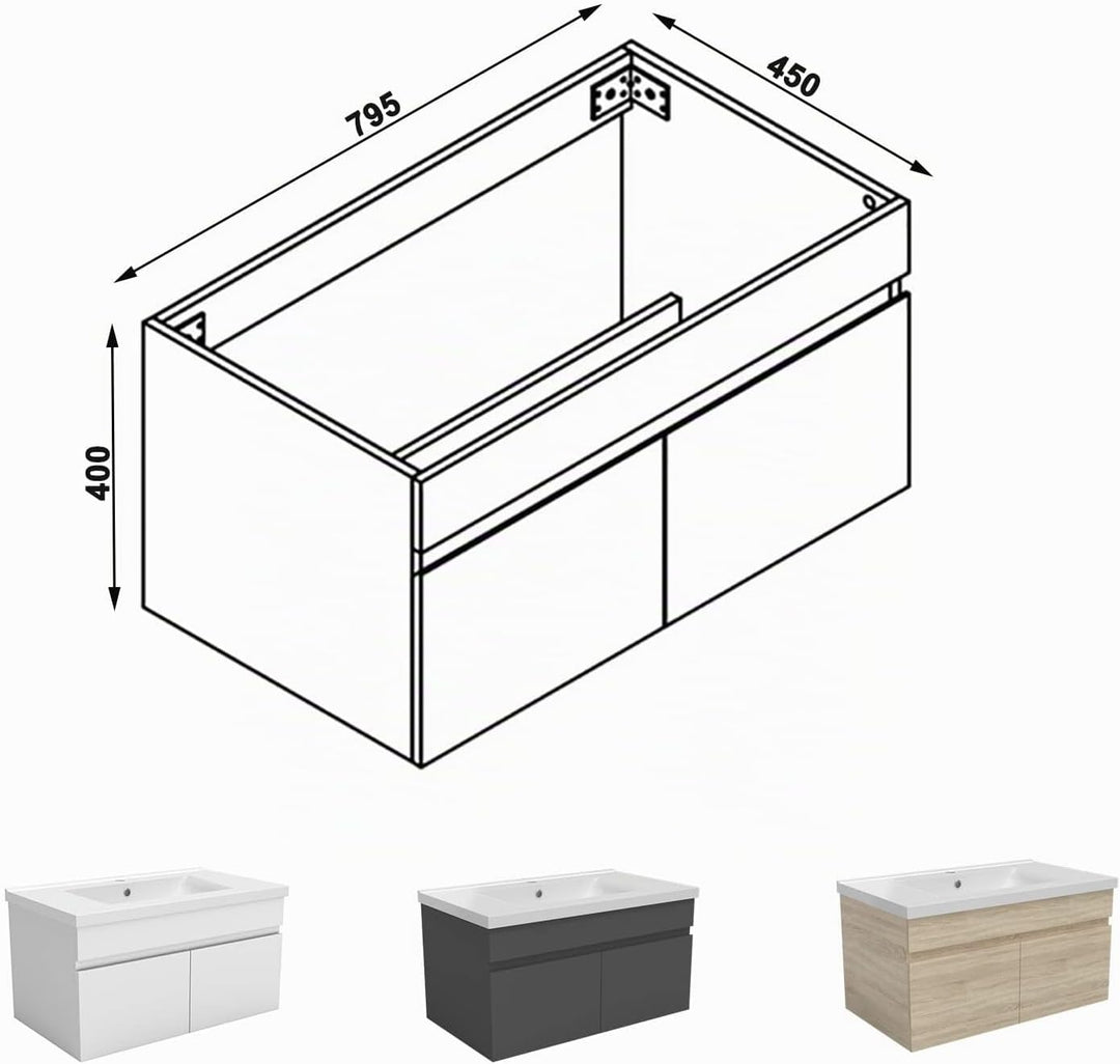 Aica Sanitär Waschbeckenunterschrank 80 cm Unterschrank Waschtischunterschrank Weiss 80cm-Typ B Weis