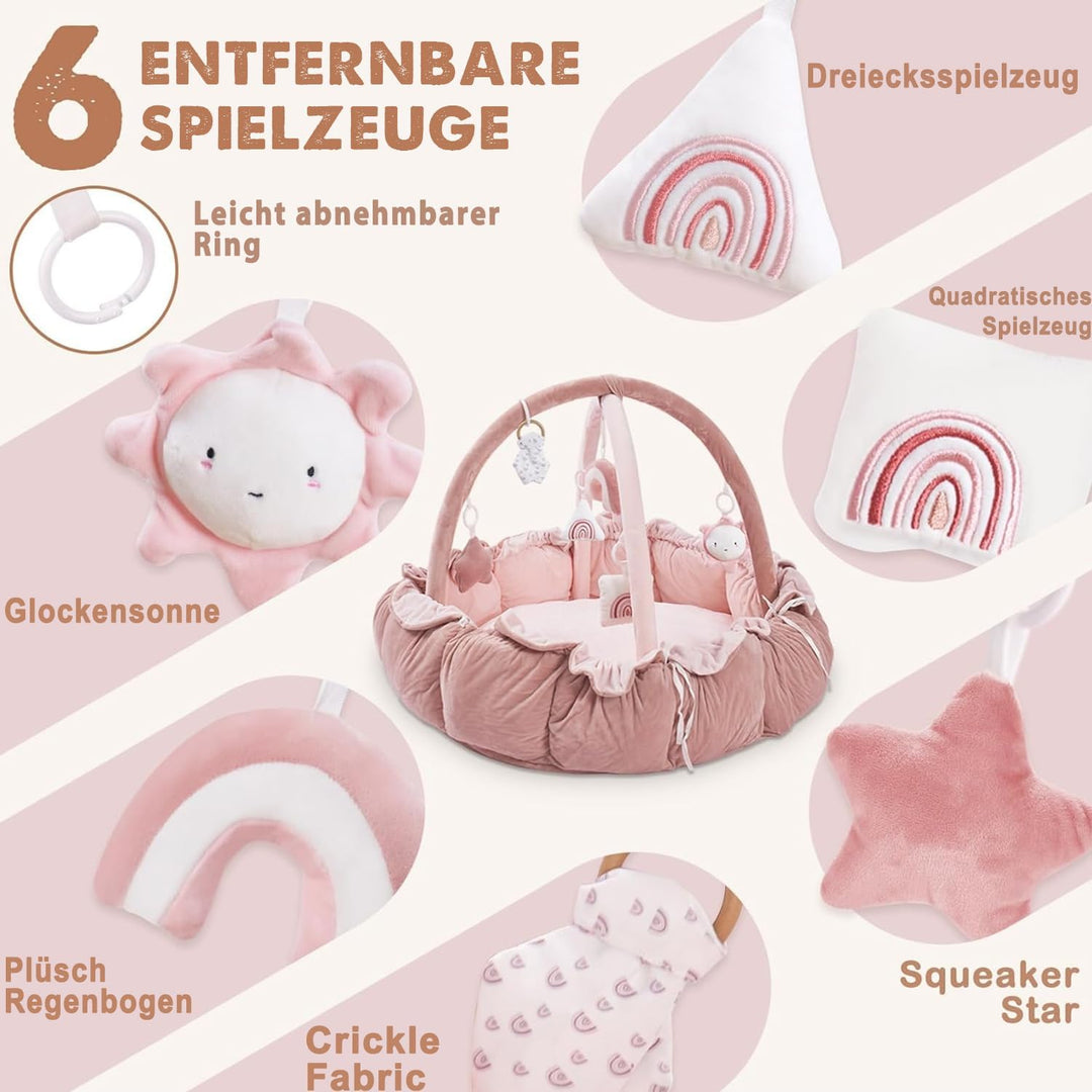 Mallify 5-in-1-Wandelbares Baby-Spielbogen mit 6 Spielzeug, Spieldecke zur Förderung der sensorische