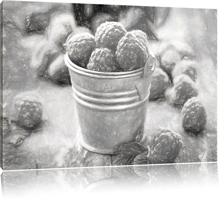 Pixxprint Himbeeren im Blecheimer als Leinwandbild/Grösse: 100x70 / Wandbild/Kunstdruck/fertig bespa