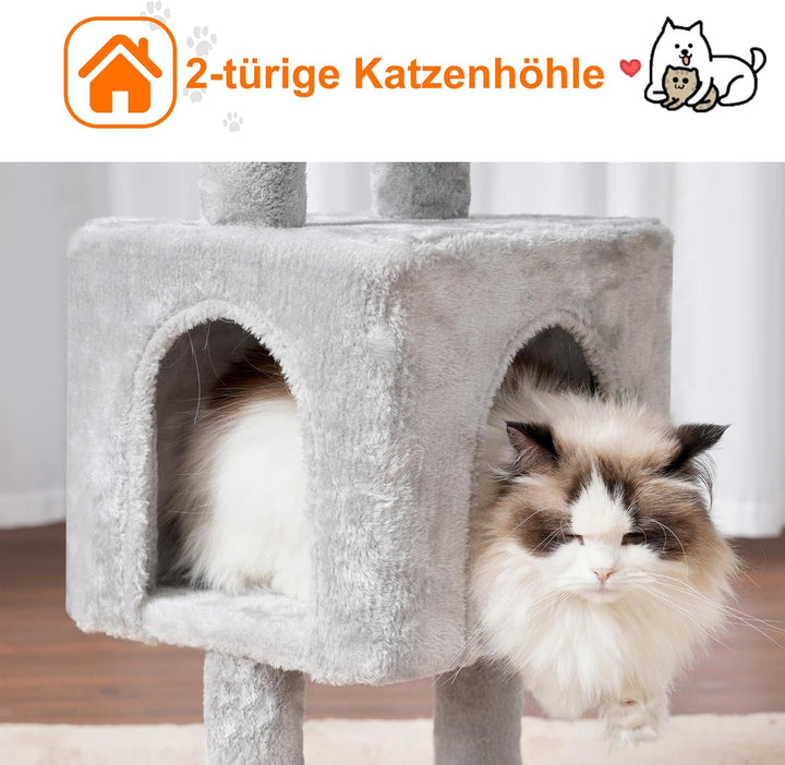 Heybly Kratzbaum, 100cm hoher Katzenbaum Kletterturm mit grosser Plattform Oben, Höhle, 2 Hängematte