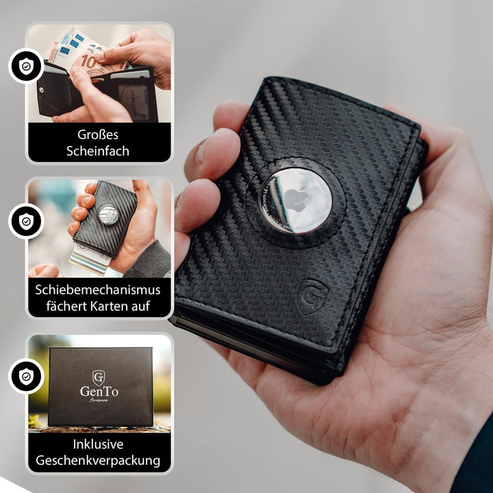 GenTo - AirTag Slim Wallet mit Münzfach - TÜV geprüfter RFID NFC Schutz - Kartenetui Kreditkartenetu