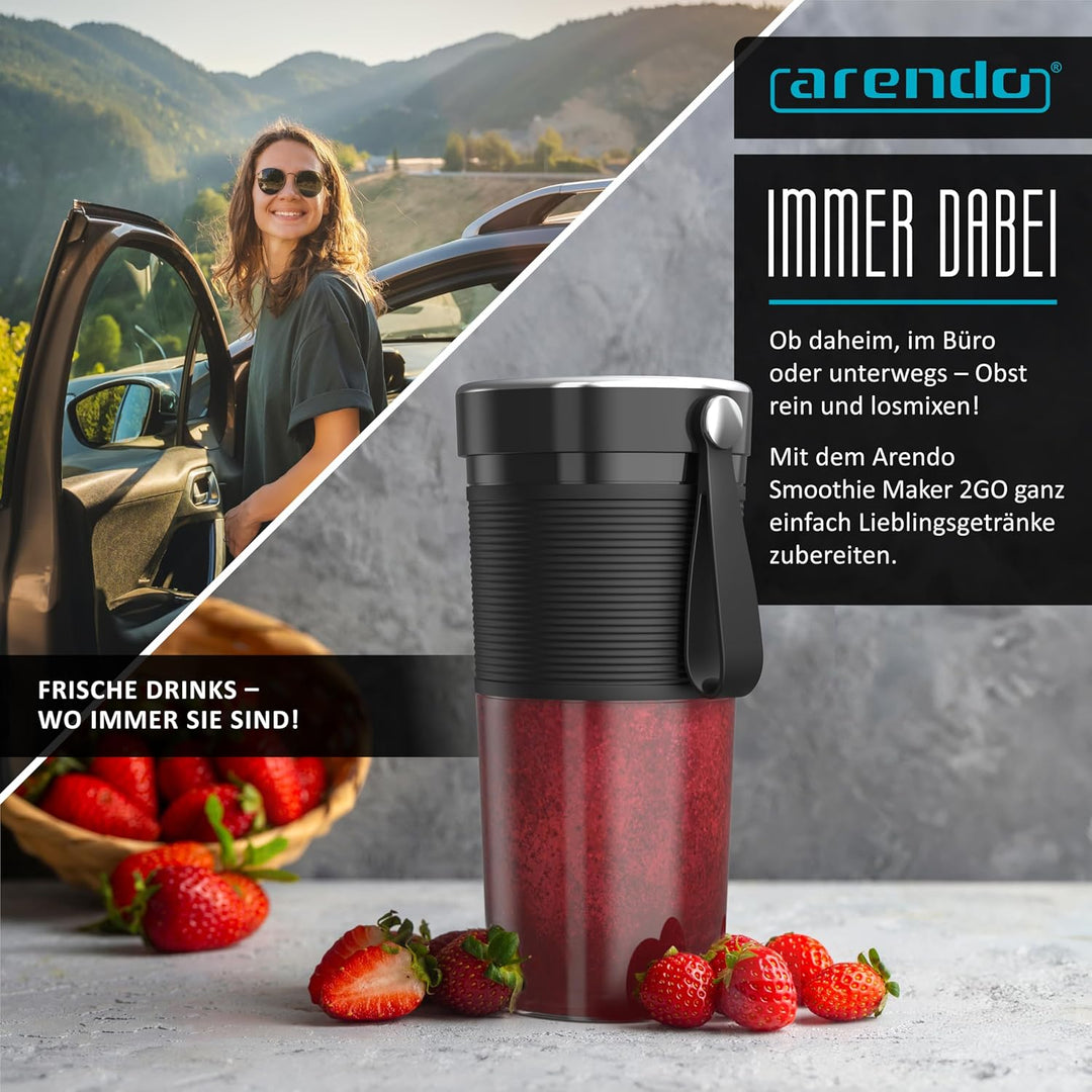 Arendo - Smoothie Maker to GO – tragbarer kabelloser Mixer 350 ml – Akkubetrieb Li-Ion - BPA freie F